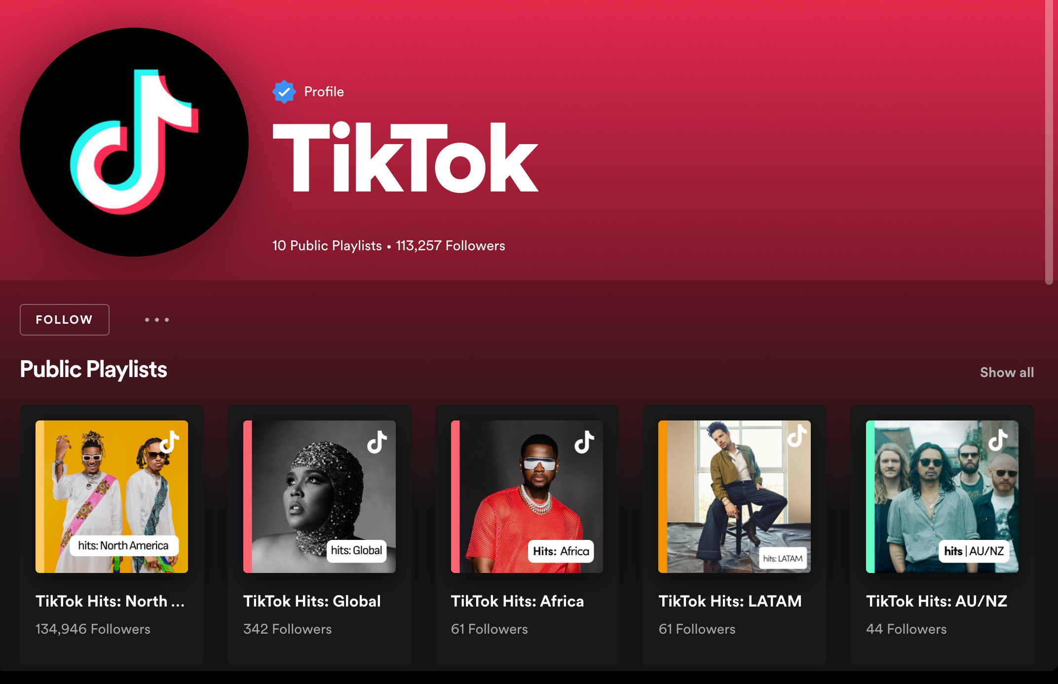 A screengrab of the Spotify UI showing a TikTok trending playlist