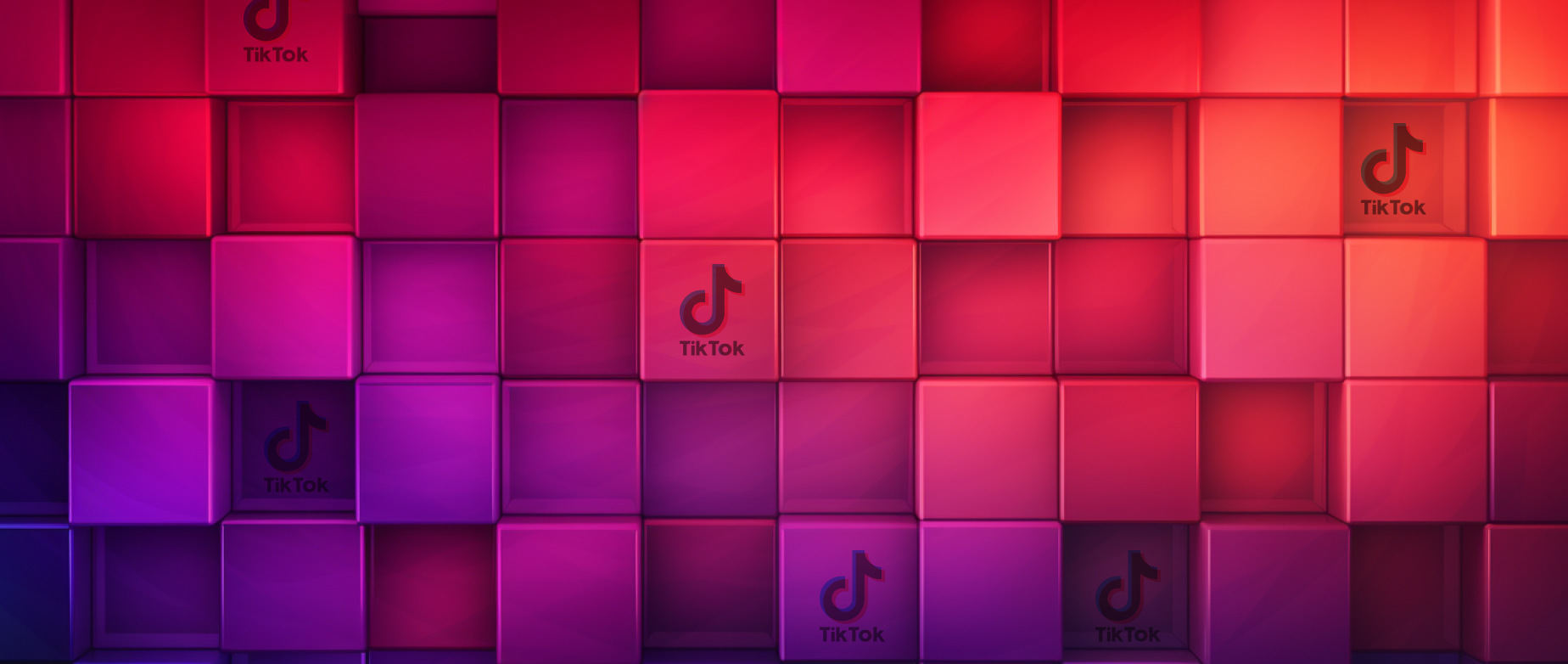 Red, pink, and purple squares with TikTok icons.