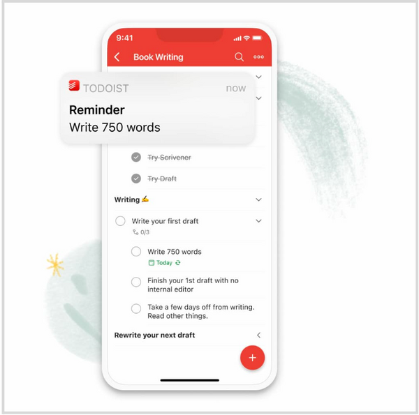 When you set a due time for a task, Todoist automatically sets a reminder for you 