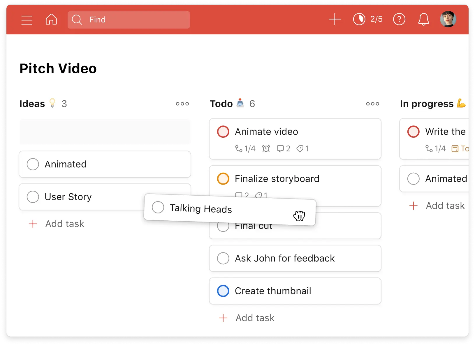 Demo screen of Todoist software