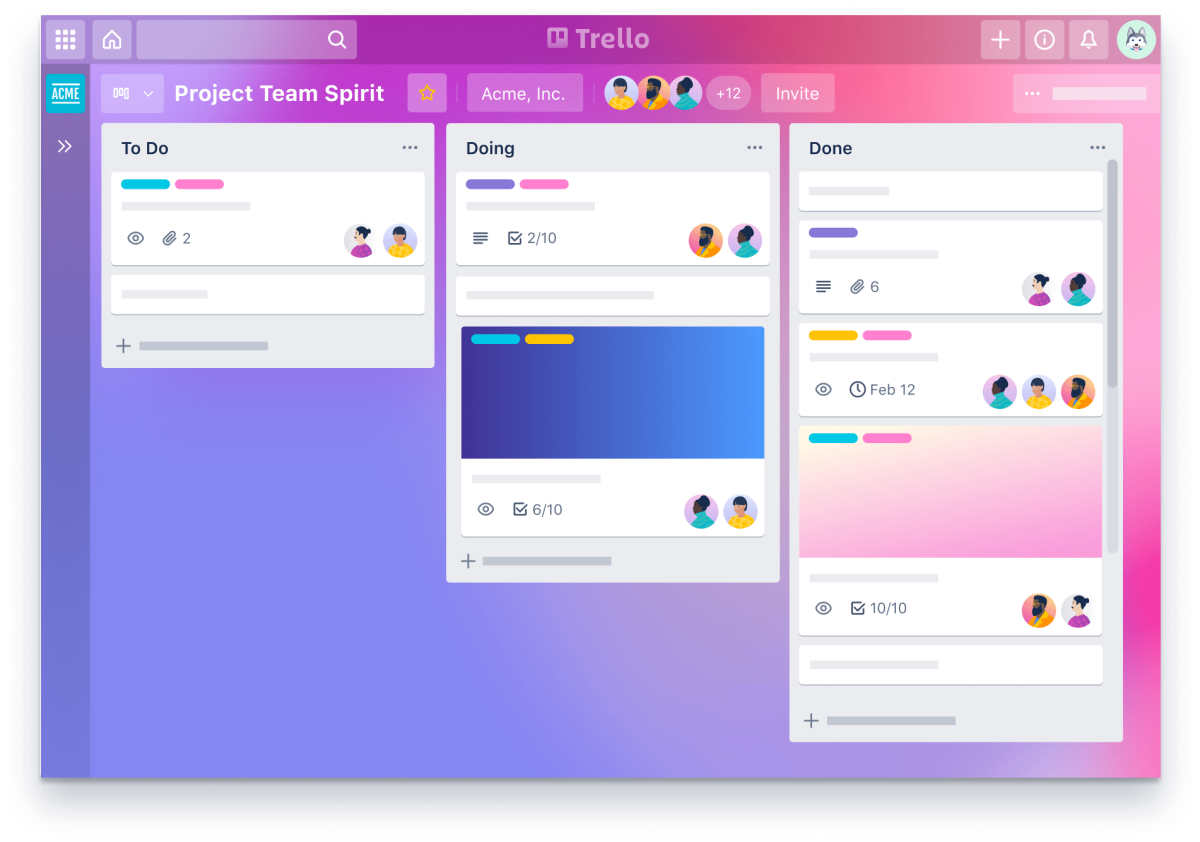 A mockup of what the Trello platform looks like