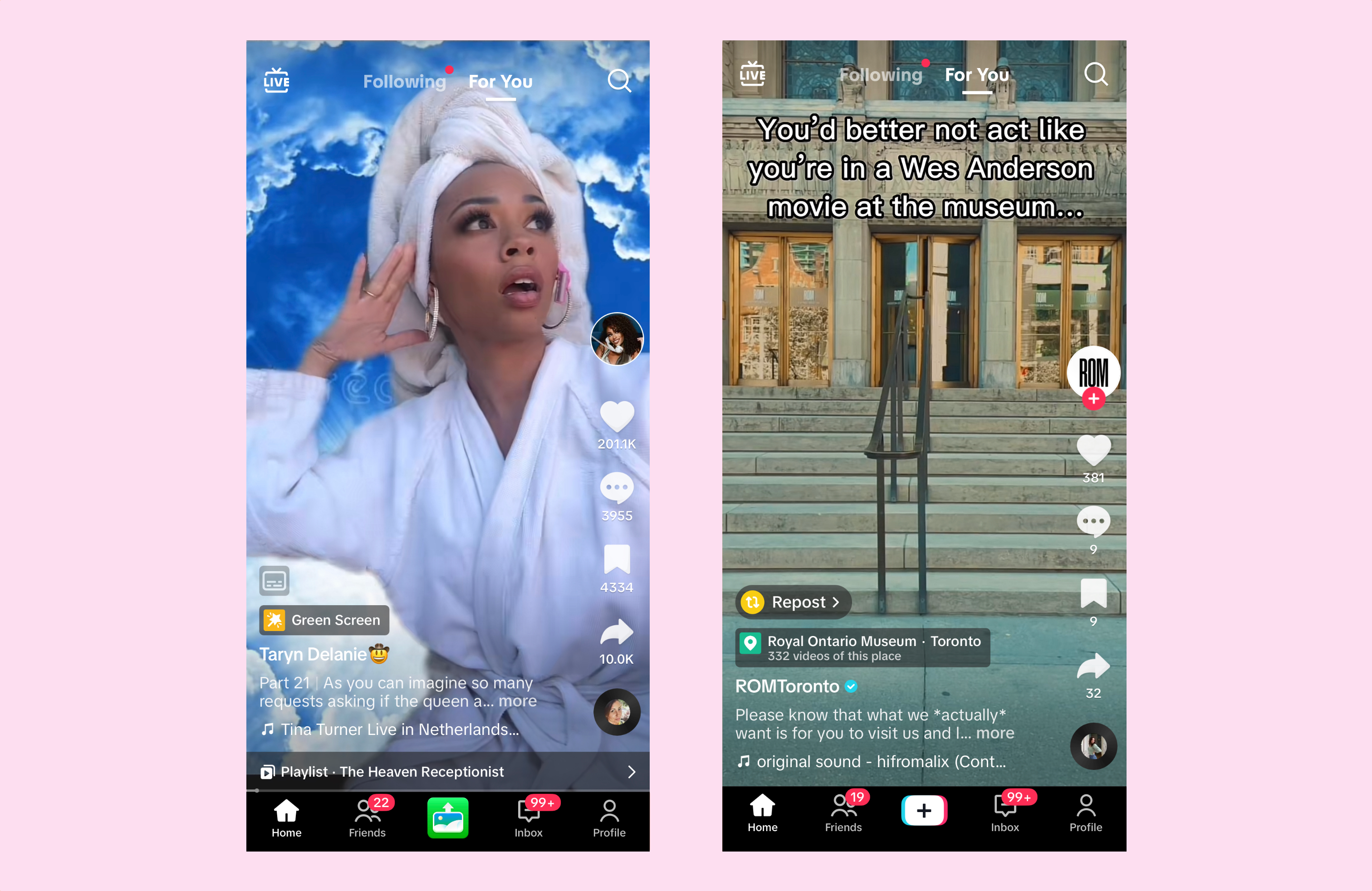 A side by side panel showing TikTok videos trending on mobile