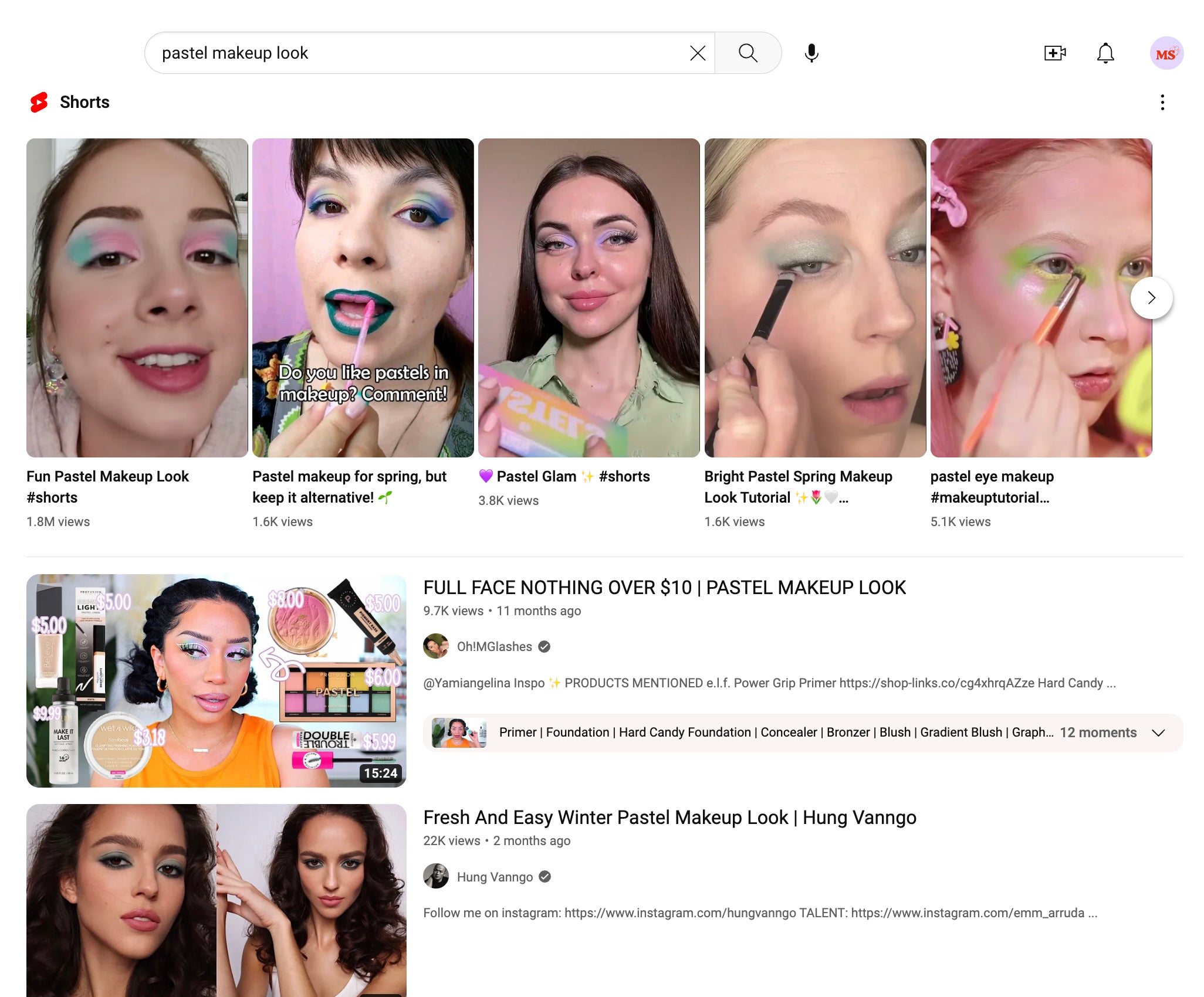 YouTube search results for a trending keyword