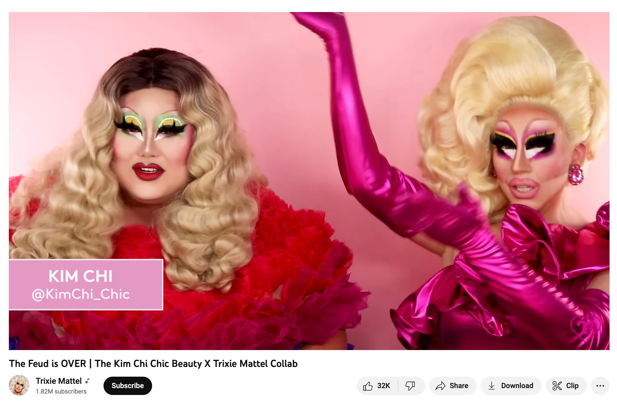 Screengrab of a video featuring Trixie Mattel and another drag queen guest