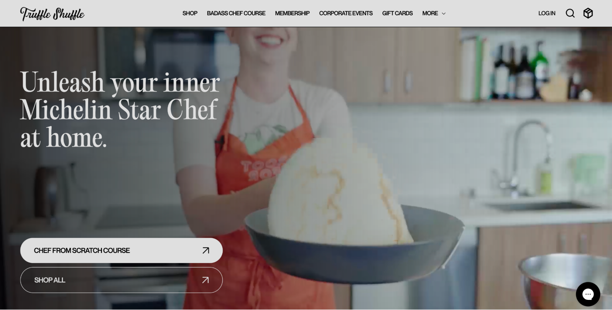 The homepage of Truffle Shuffle, which offers cooking courses and catering services.