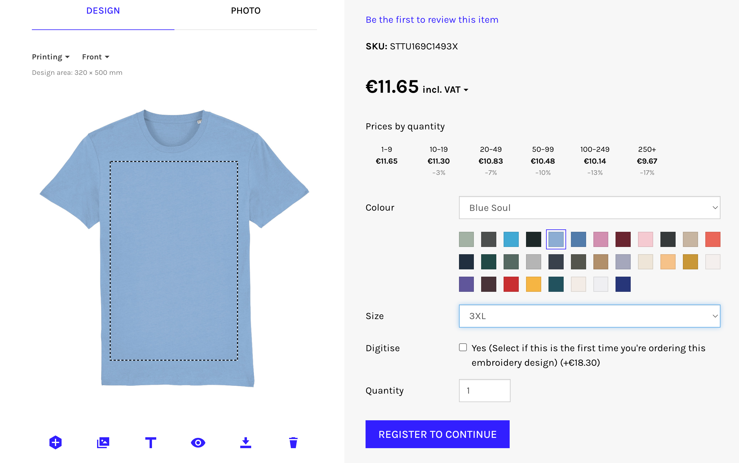 Webpage from the website for print-on-demand brand Styria Shirts