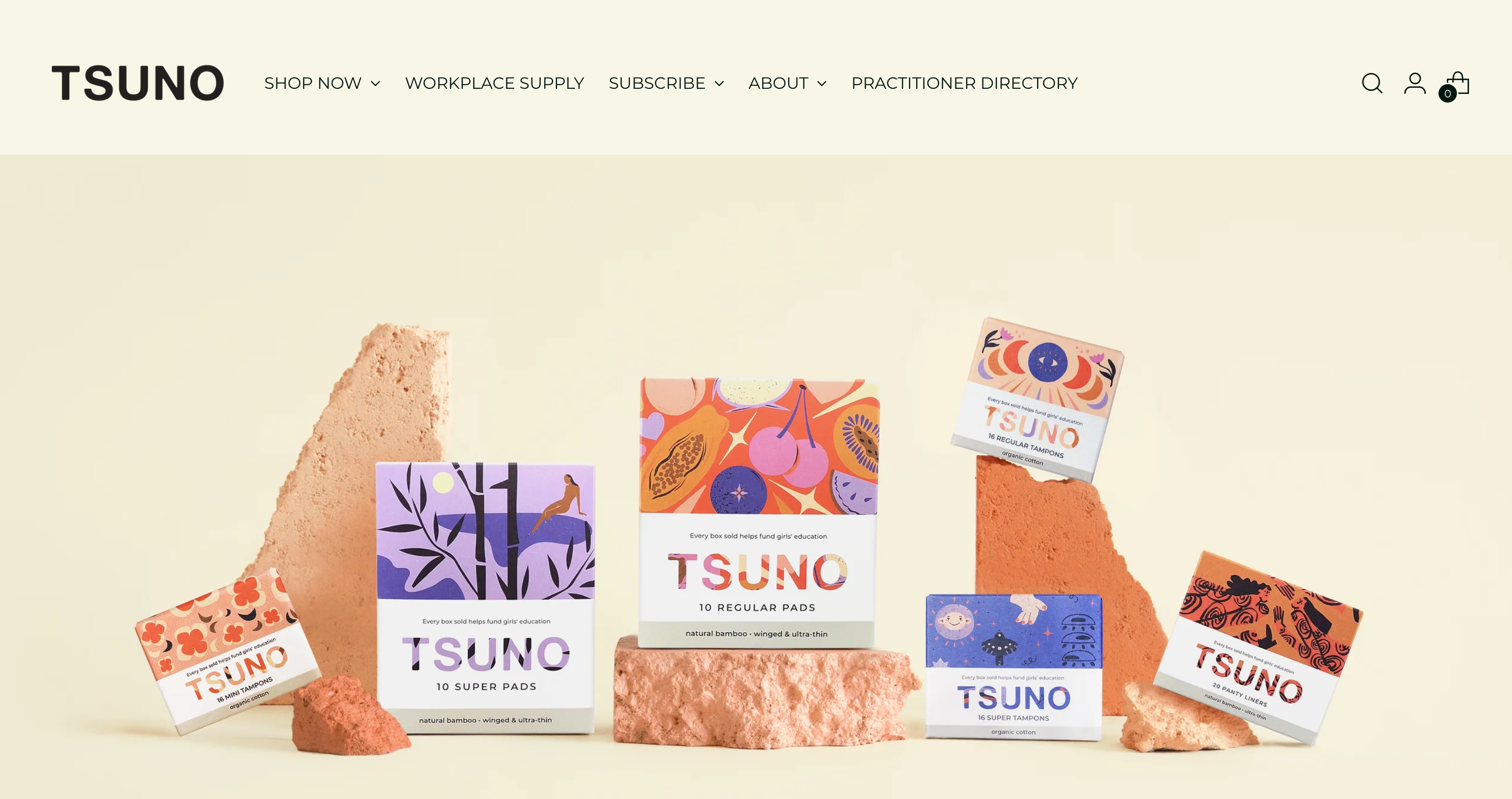 Ecommerce homepage for the brand Tsuno