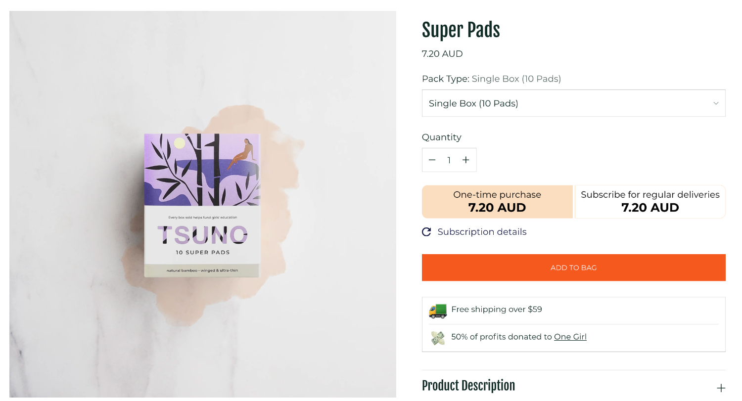 An ecommerce webpage for Tsuno