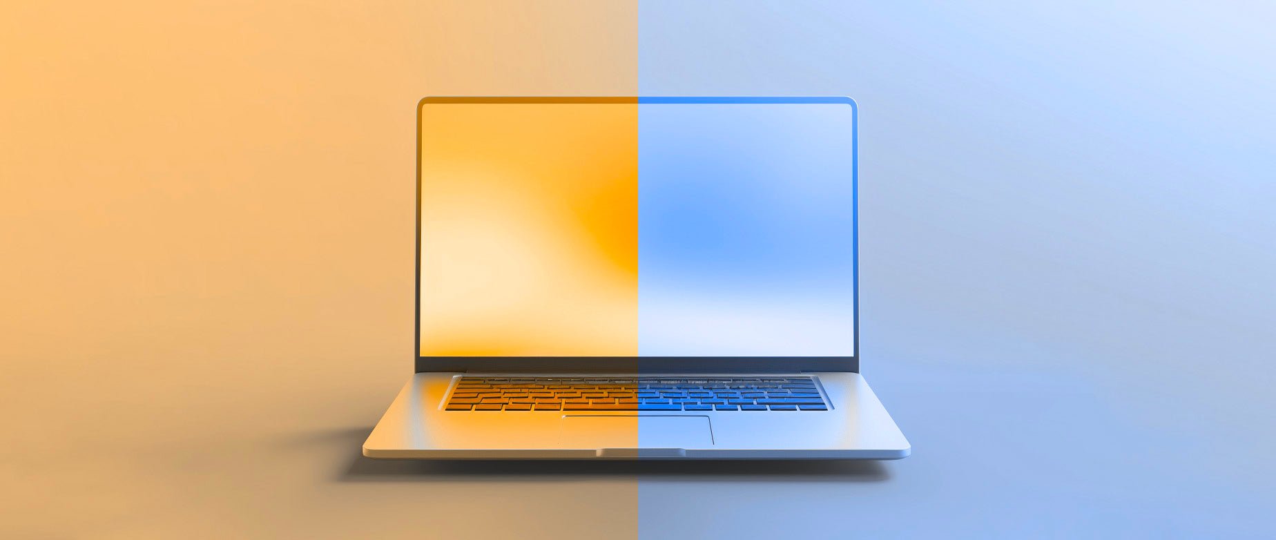an image of a laptop with half the picture a light blue color and the other half a light orange: ui vs ux