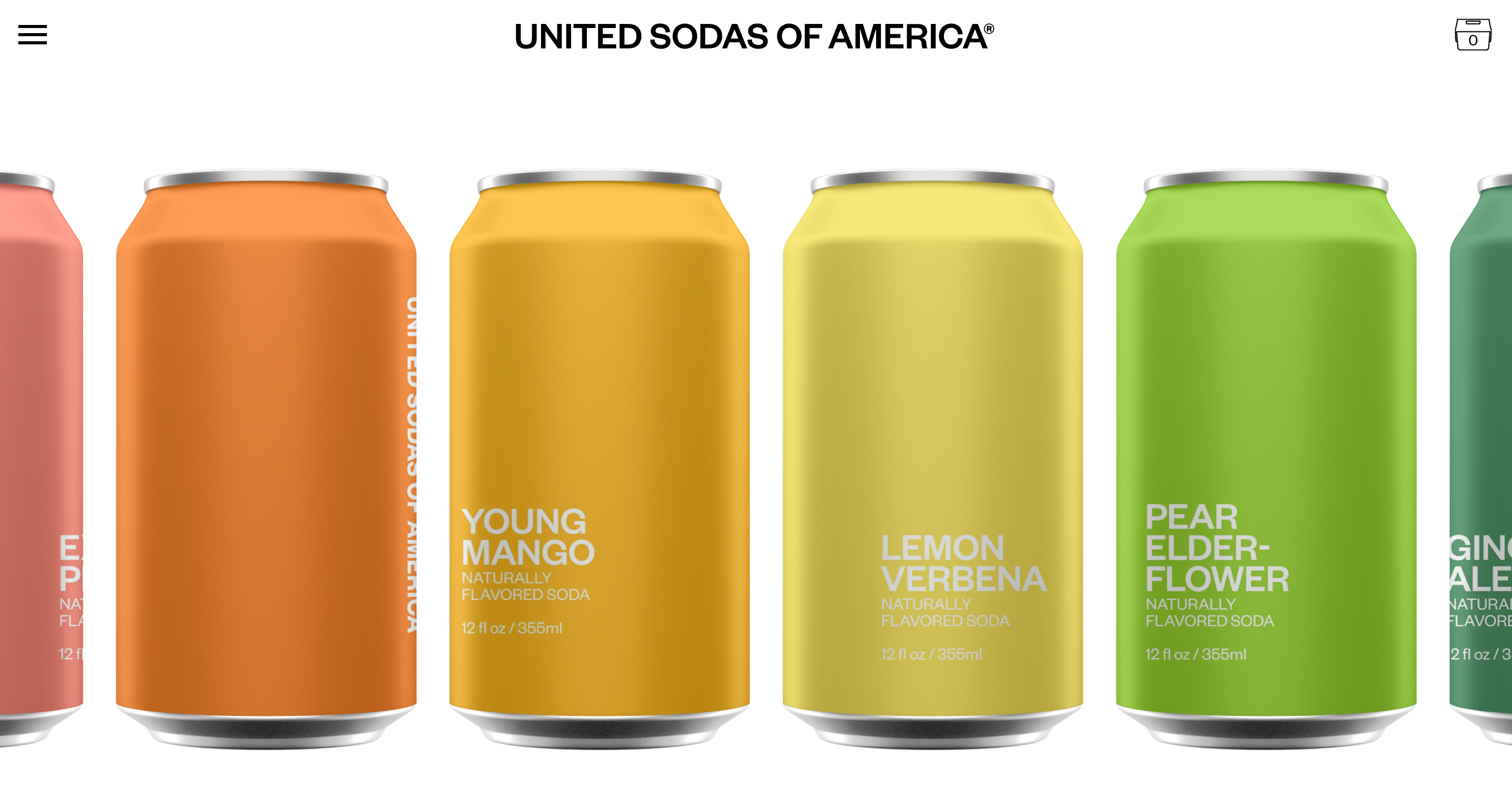 Ecommerce homepage for the brand United Soda of America