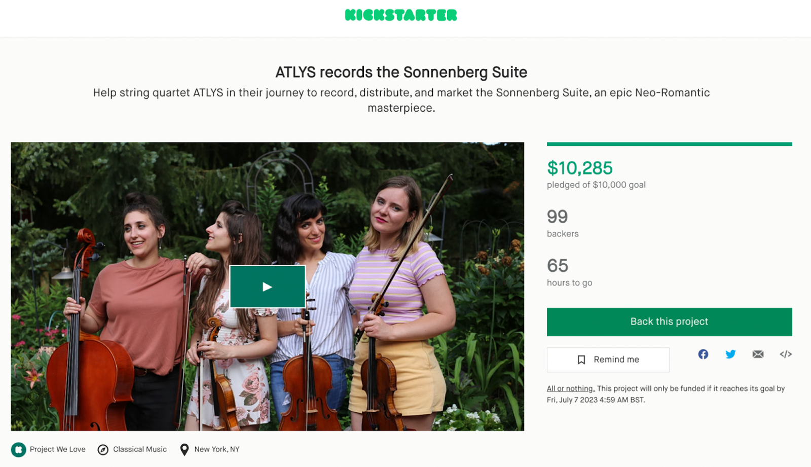 ATLYS makes money as musicians through a kickstarter campaign, seen here earning more than $10,000.