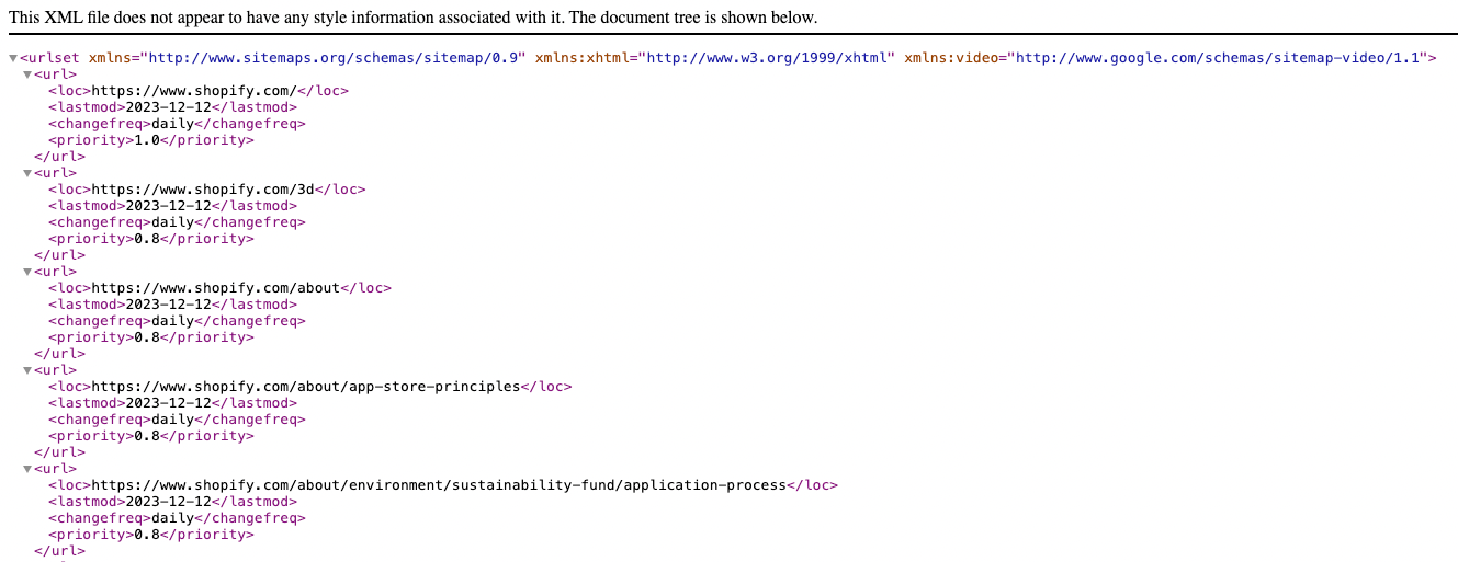 A screenshot of a sitemap example.