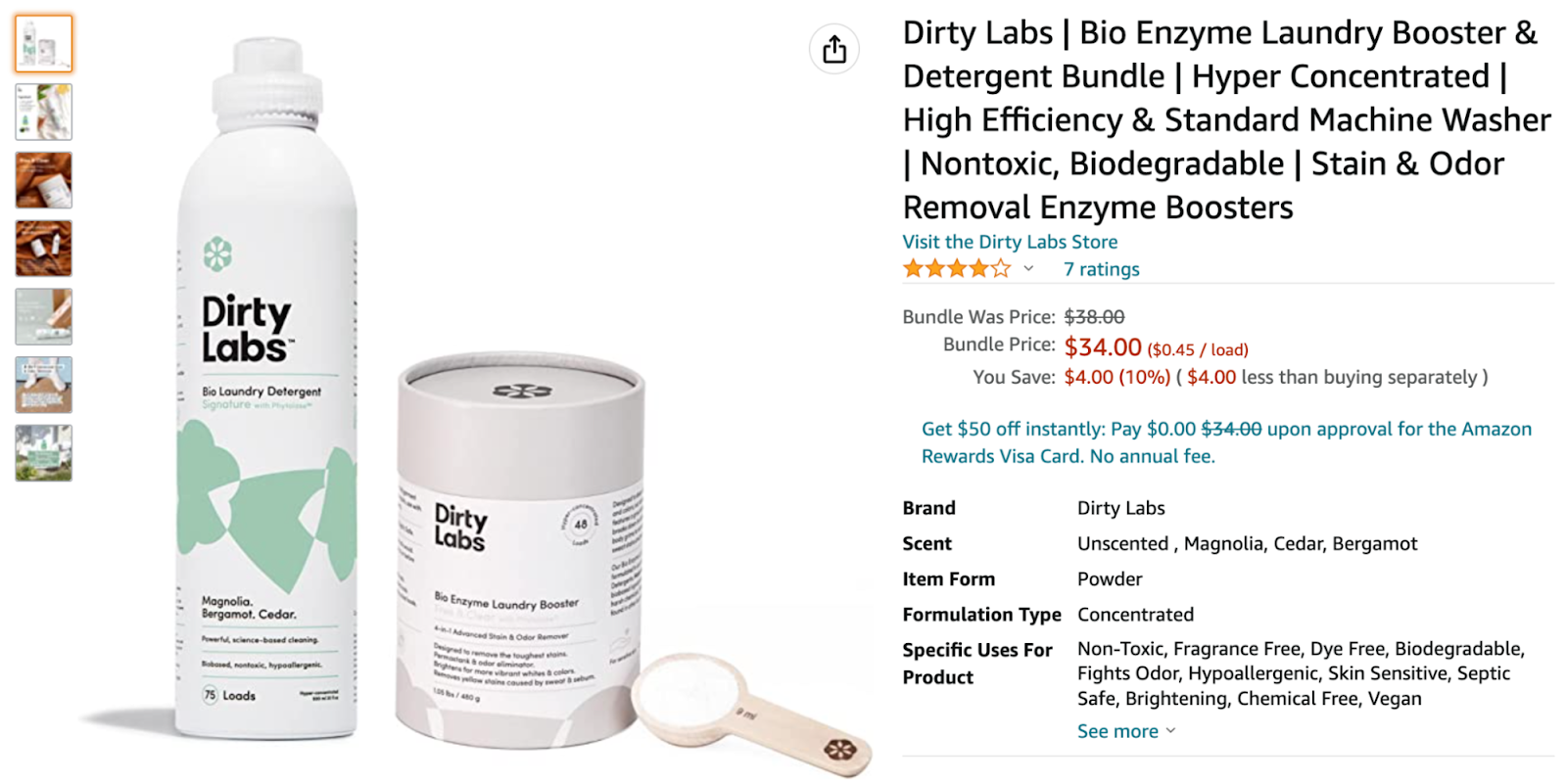 Dirty Labs laundry detergent and enzyme booster sold as a bundle on Amazon.