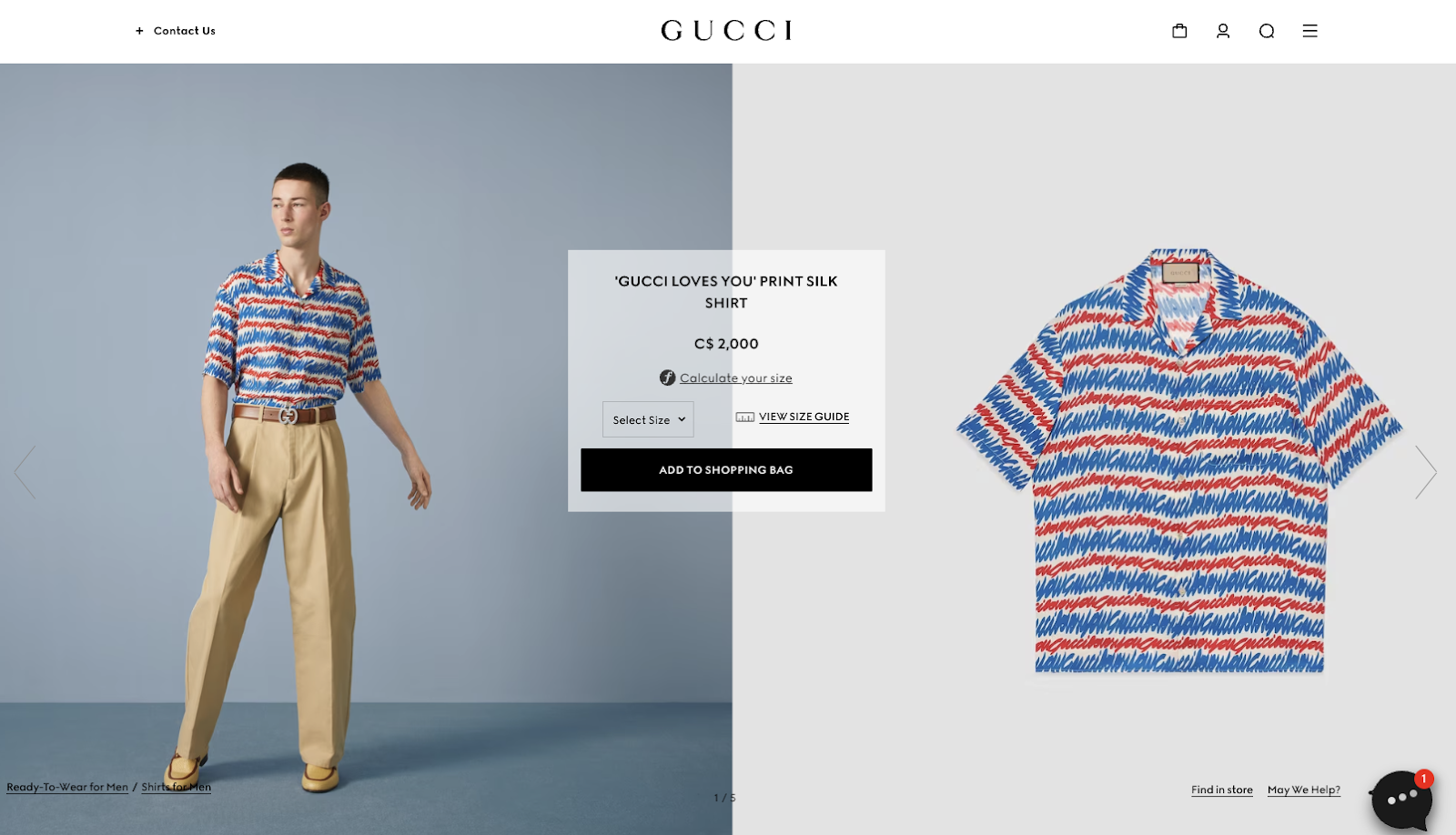Gucci men’s silk shirt for sale on its website for $2,000.