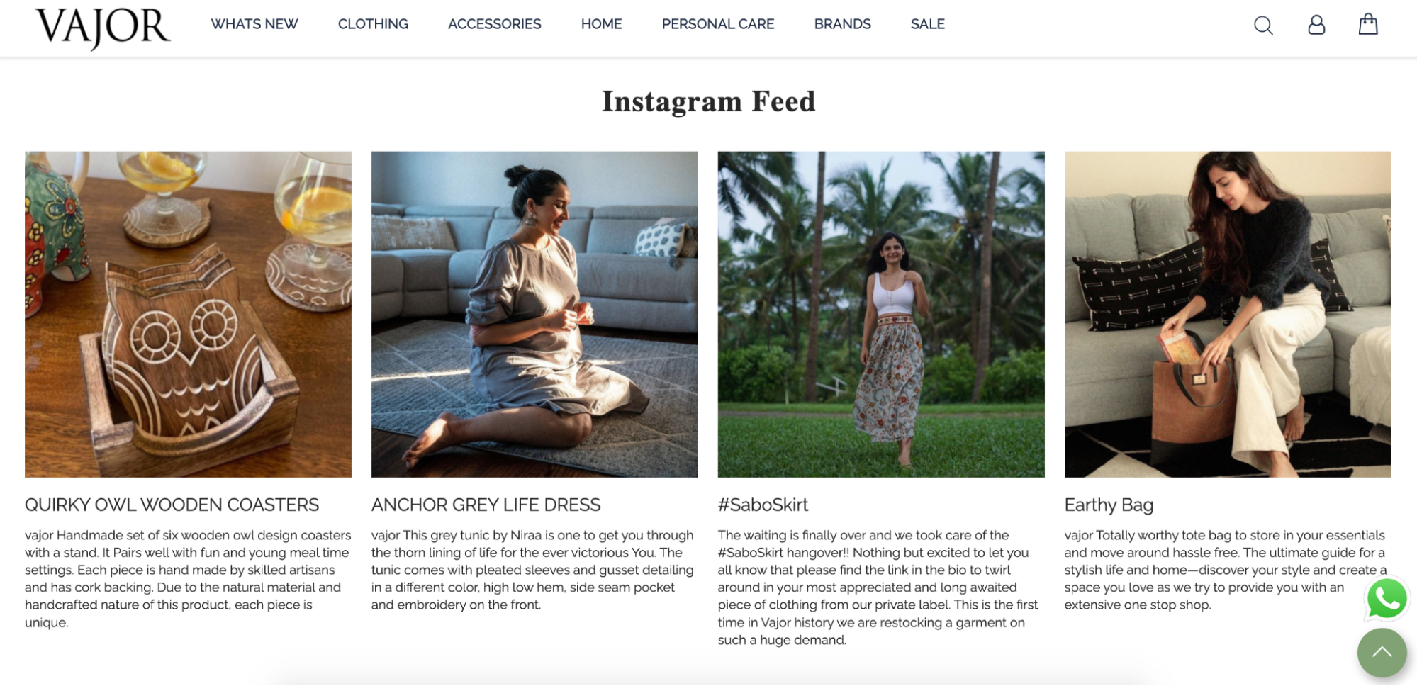 A section of Vajor’s homepage showing its embedded Instagram feed with four images.