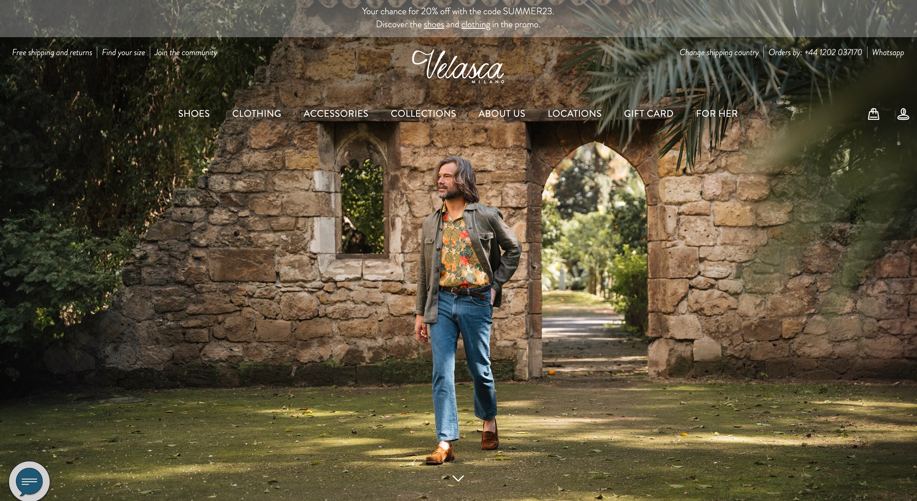 Ecommerce homepage for footwear brand Velasca