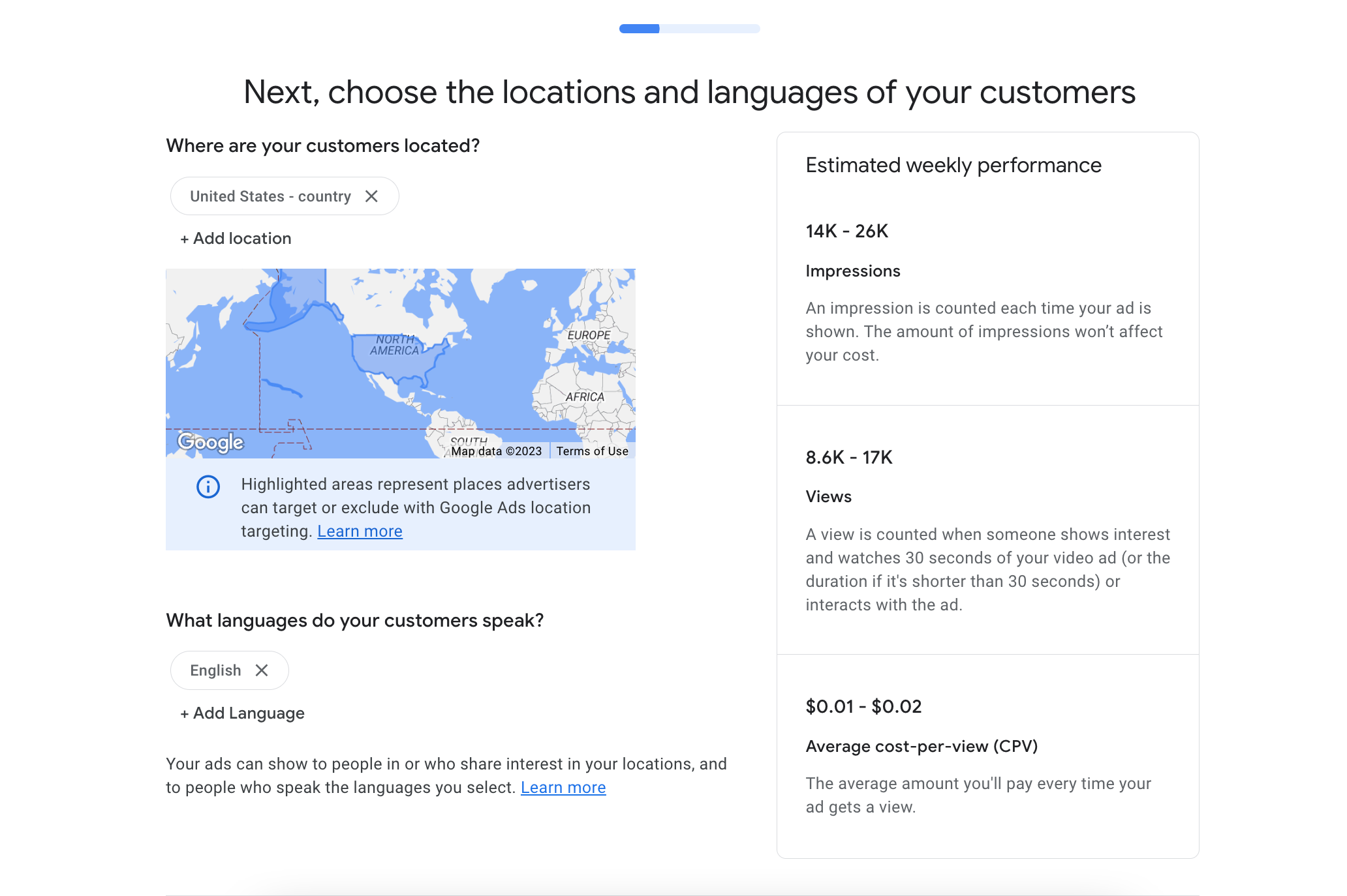 Choose the language and location of your audience next while creating a YouTube video ad