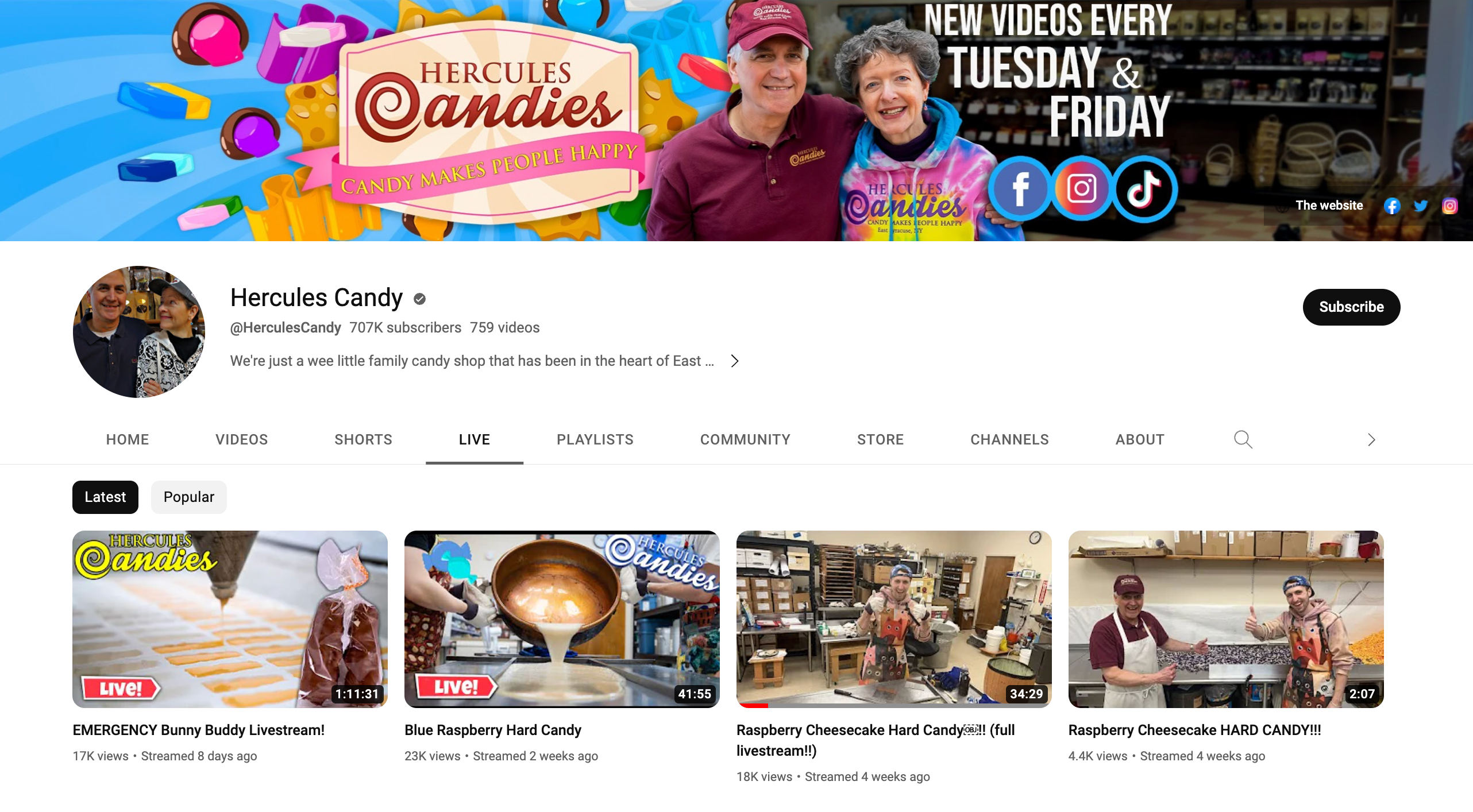 Screen grab of Hercules Candies' YouTube channel