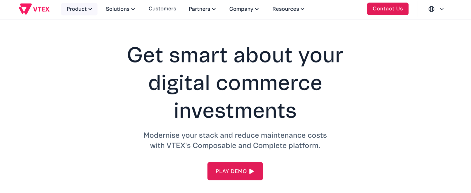VTEX screengrab with the headline, “Get smart about your digital commerce investments.”