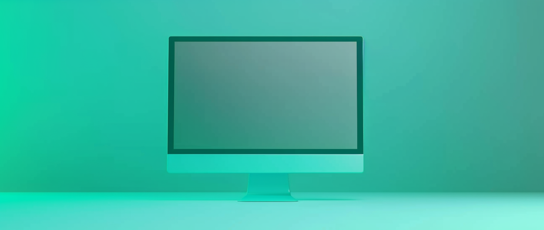 A computer monitor on an aqua background.