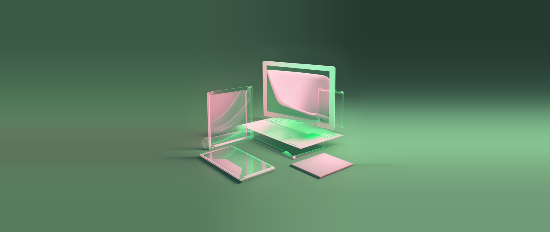 computers with open spaces on a green background