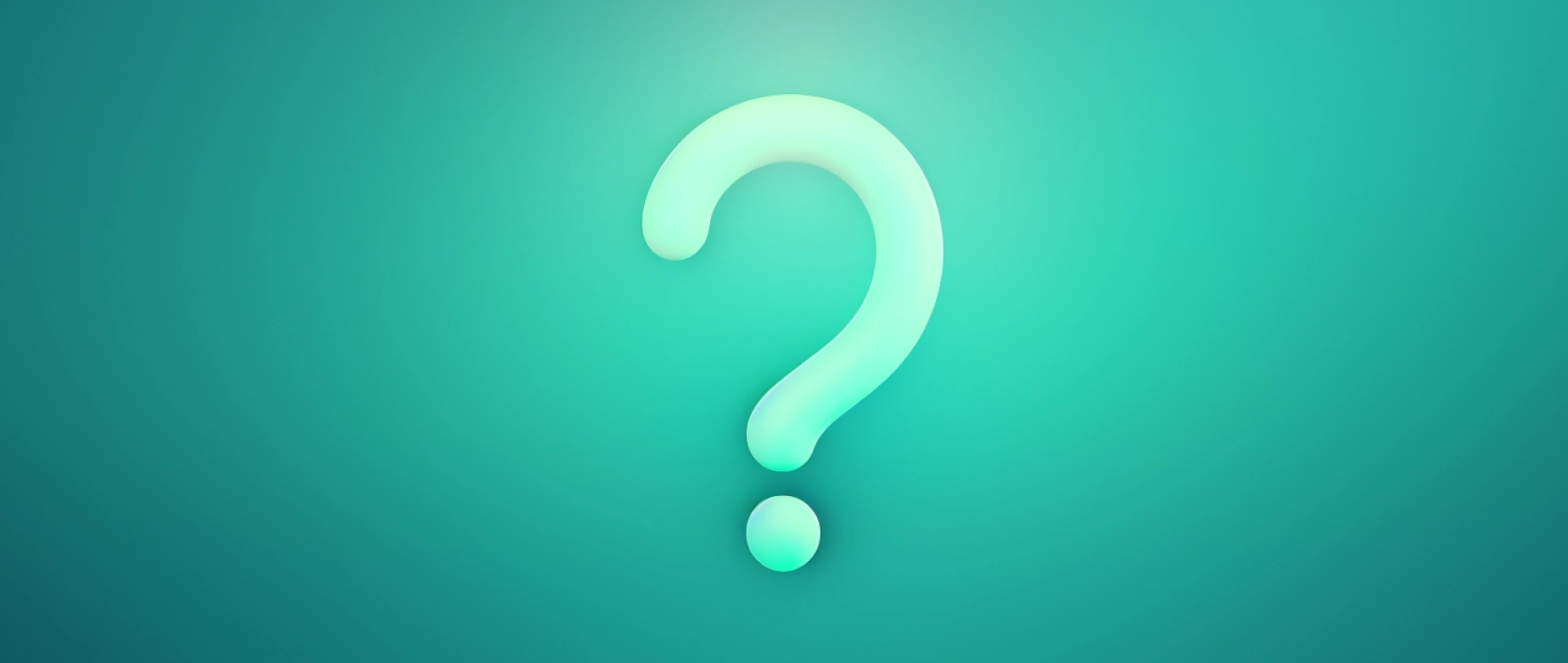 A glowing question mark on an aqua background.