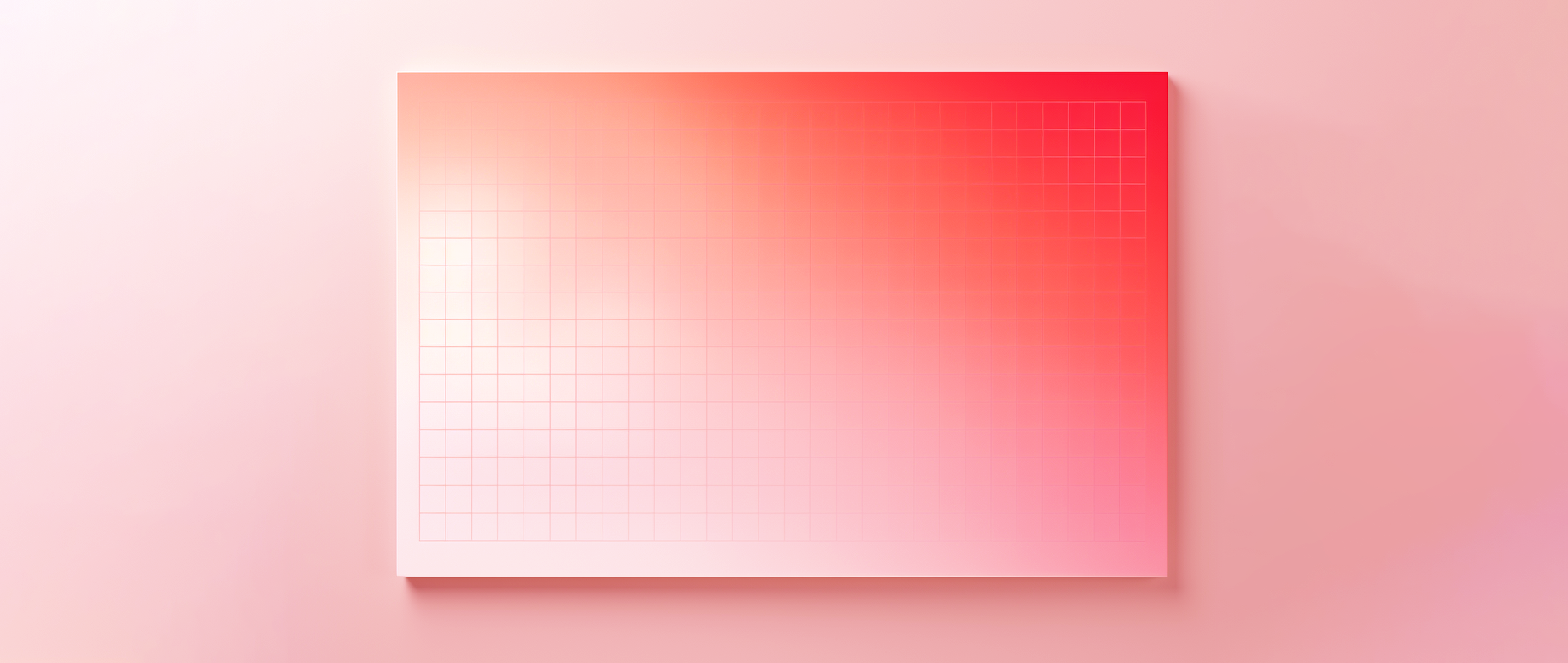 Red and white graphing paper on a pink background.