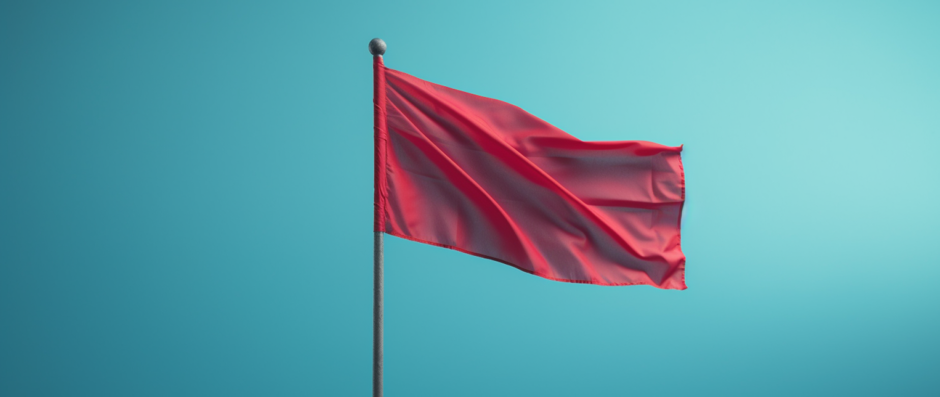 A red flag waving against a blue background.