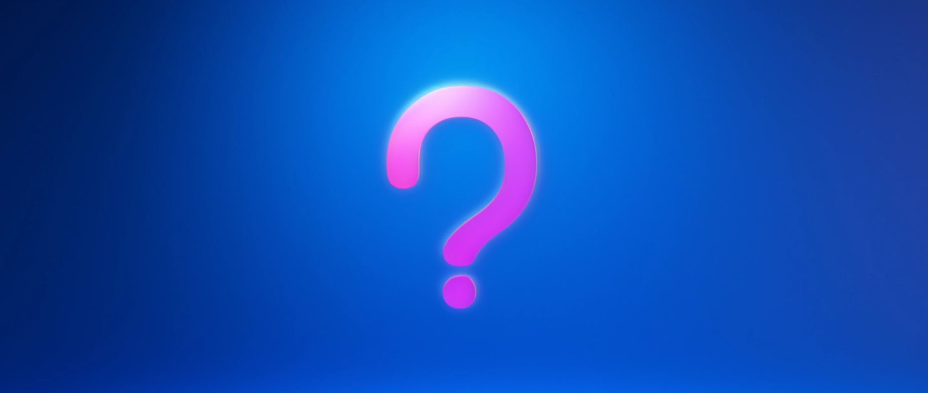 A pink question mark on a blue background.