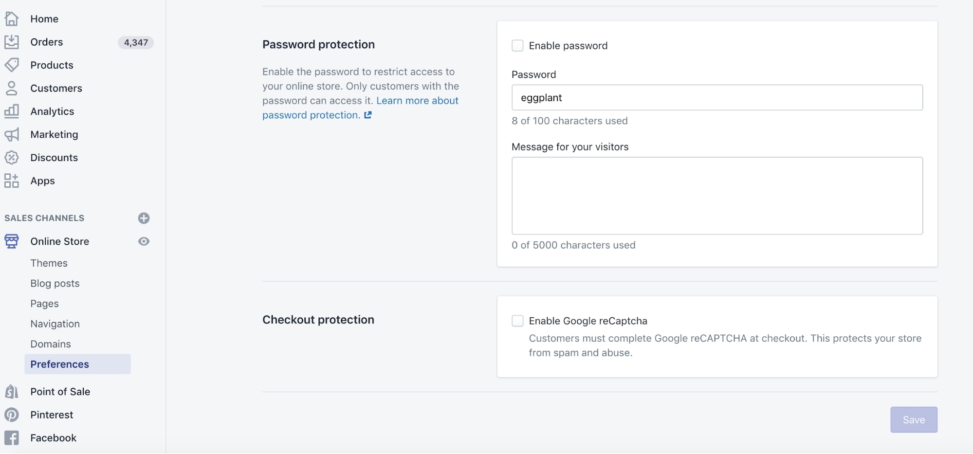 password protect option in shopify store