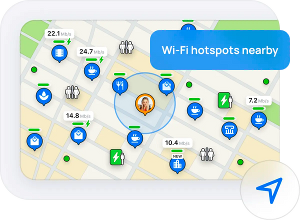 With WiFi Maps, it’s easy to find free Wi-Fi hotspots and get internet access on the go.