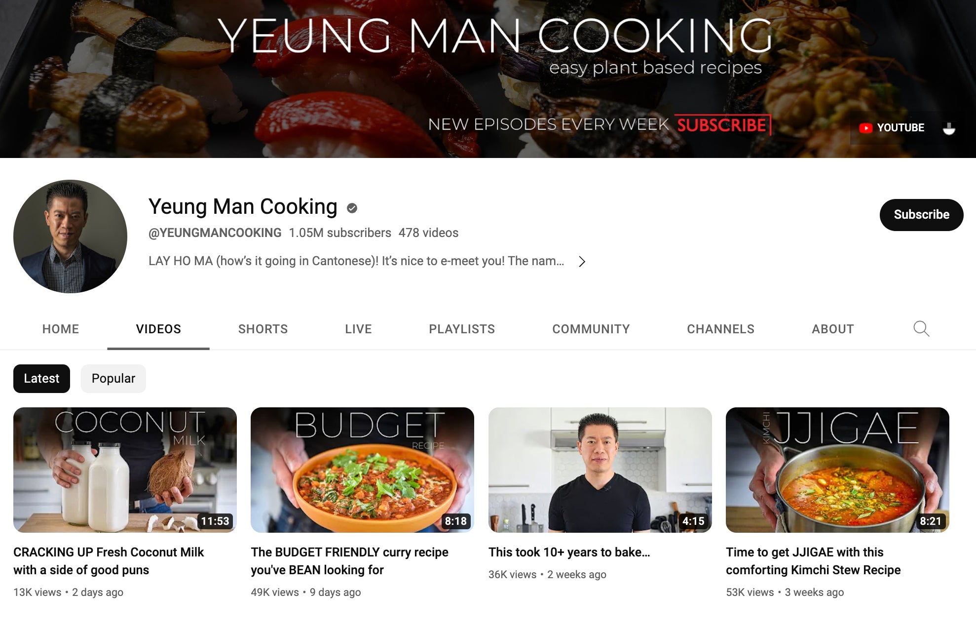 Screengrab of a YouTube channel for Wil Yeung