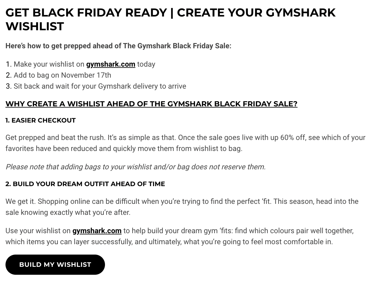 Gymshark’s guide to creating a Black Friday wishlist