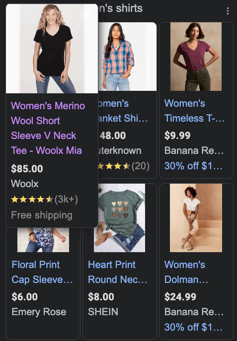 women's shirts google ad