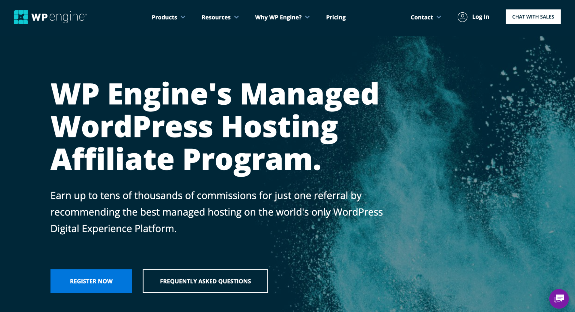 WP Engine affiliate program page, with a button to sign up.
