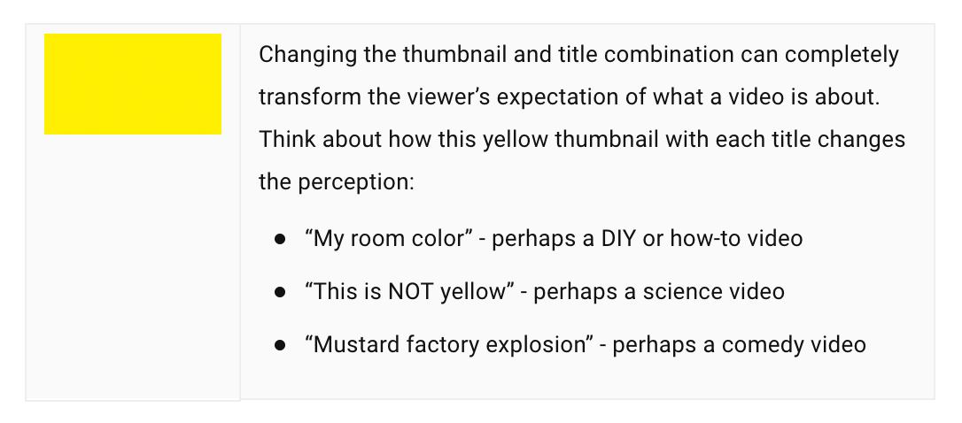 An example YouTube provided of how your thumbnail and title can work together to boost SEO