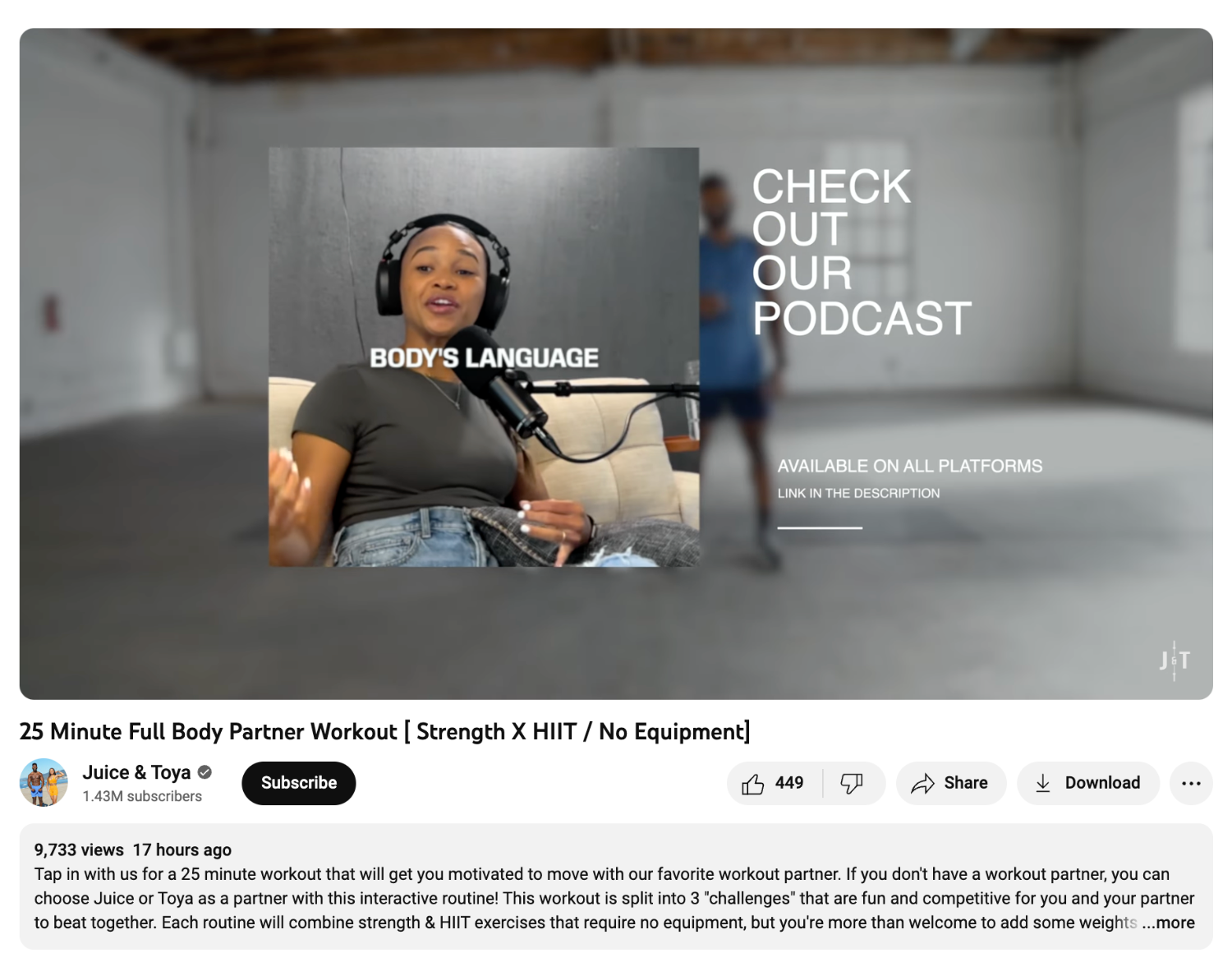 Screengrab of a YouTube video showing a CTA to subscribe to a podcast