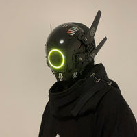 Yellow Punk Mask Tactical Scifi Helmet with Chargeable Lights Halloween Cosplay Prop