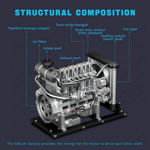 TECHING 300+PCS Build an OHV Inline Four-cylinder Diesel 