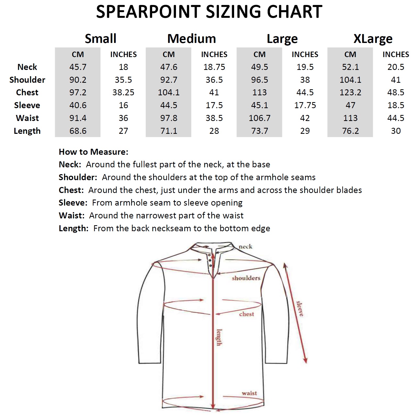 Three-Quarter Sleeve Henley Shirt Sizing Chart