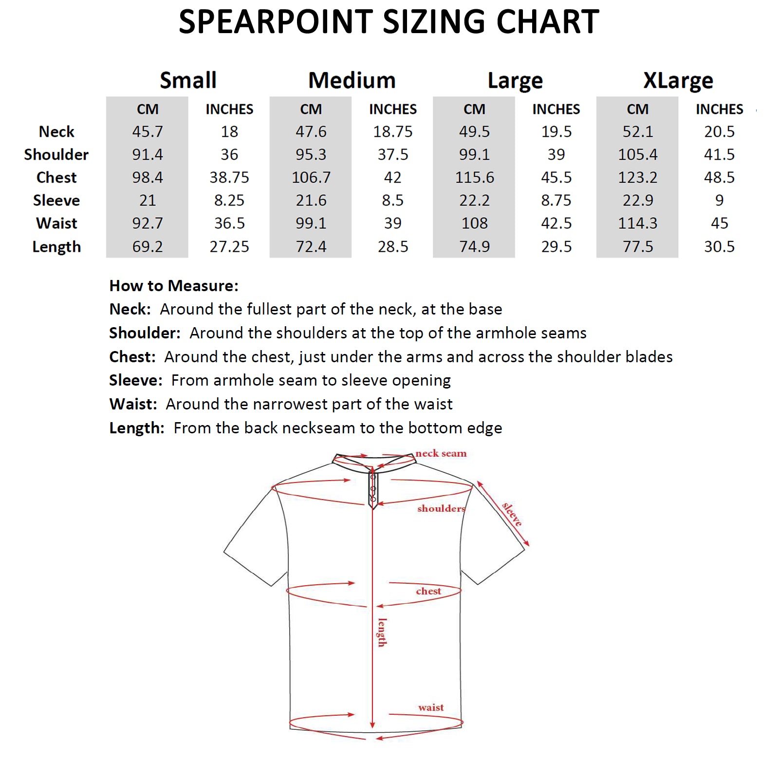 Short Sleeve Henley Sizing Chart – SpearPoint® Apparel