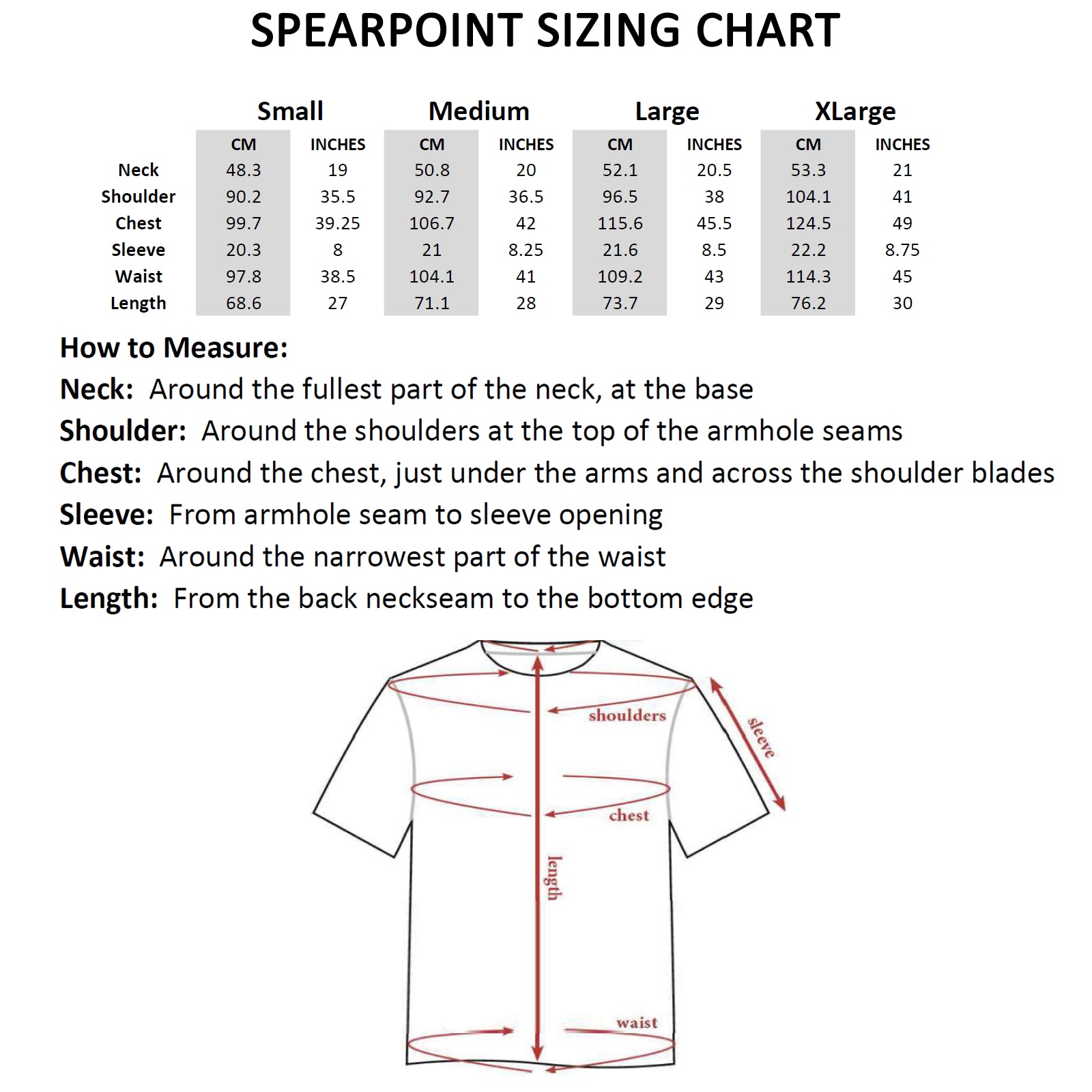 Short Sleeve Crew Shirt Sizing Chart