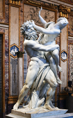 The rape of Proserpina. Baroque renaissance statue of Greek Mythology by Gian Lorenzo Bernini depicting Persephone being kidnapped by Hades.