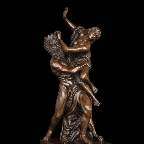 Bronze Greek mythology sculpture of Persephone being kidnapped by Hades.