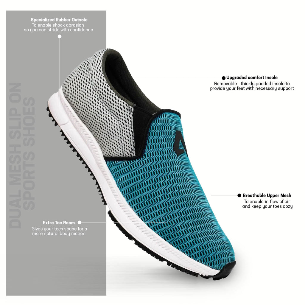 Dual Mesh Slip On Sports Shoes - Blue/Grey