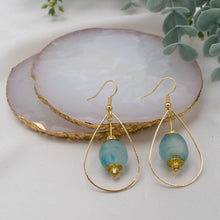 Load image into Gallery viewer, Teardrop earring - Cyan Blue Swirl (Silver or Gold)
