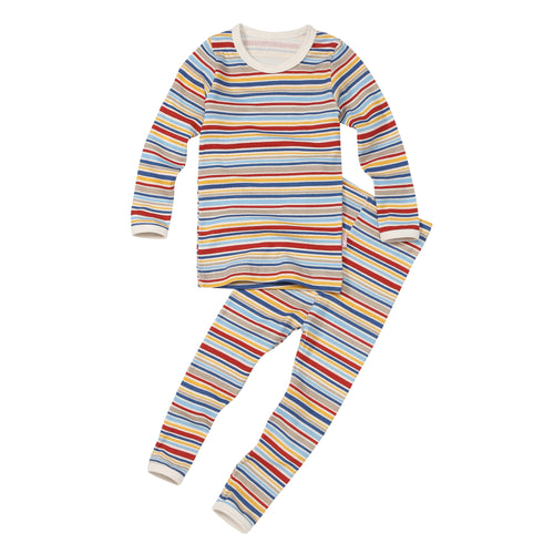 2-Piece Long Sleeve Slim Pajama Set - Train Stripe