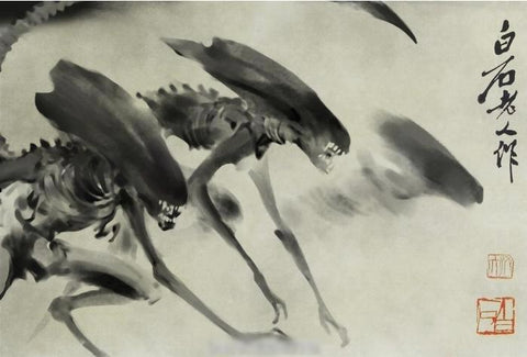 Sumi Aliens Chinese Ink And Wash Painting Sumie