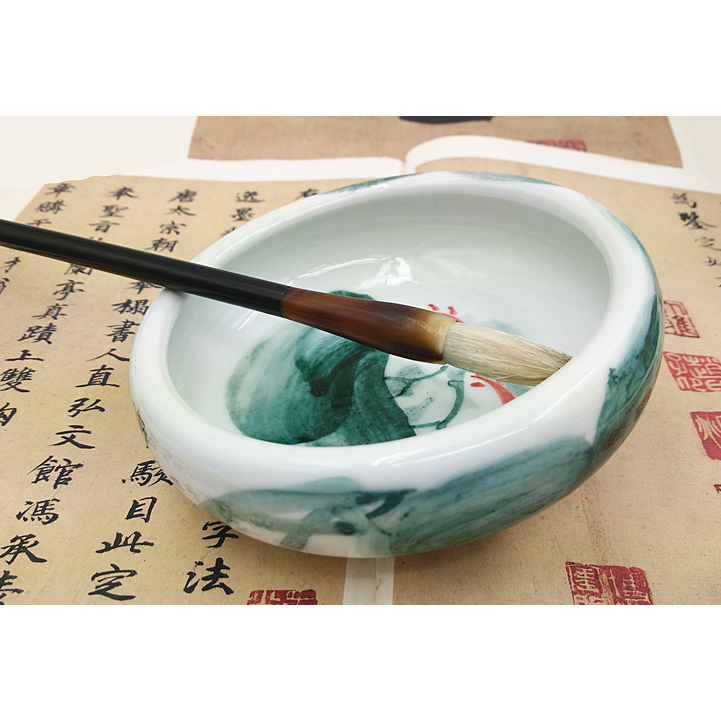 Oriental Brush Washing Bowl With Hand Painted Twining Gold Fish Asian Brushpainter