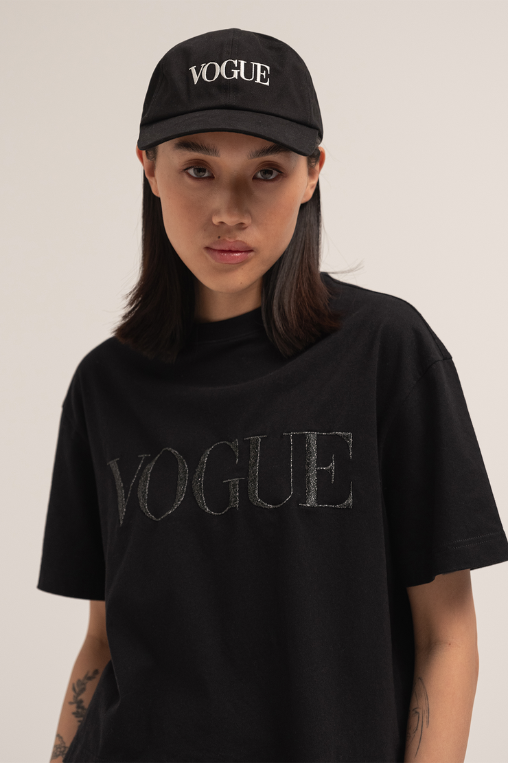 VOGUE Cap Black with White Logo Embroidery – VOGUE Collection